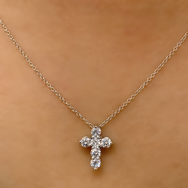 14K White Gold Diamond Cross Necklace