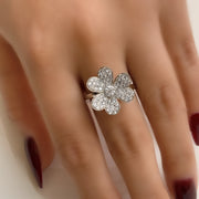 14K White Gold Diamond Flower Ring