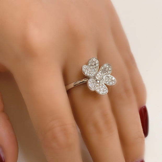 14K White Gold Diamond Flower Ring