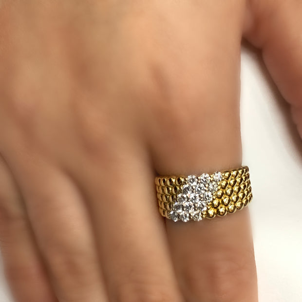 14K Bead Diamond Wide Band Ring