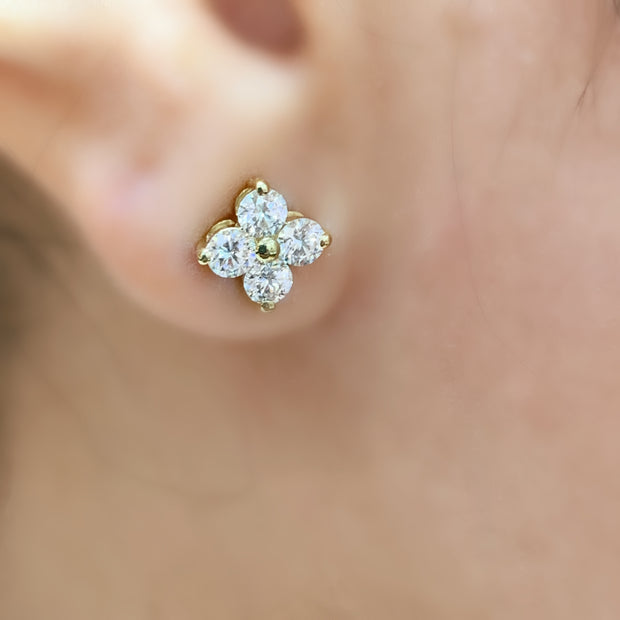 14K Gold Diamond 4 Diamond Stud Earrings