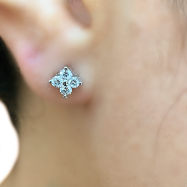 14K Gold Diamond 4 Diamond Stud Earrings