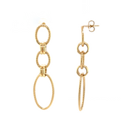 14K Yellow Gold Oval Textured Drop Earrings