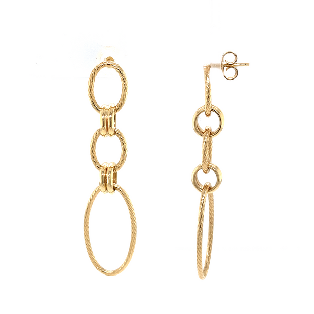 14K Yellow Gold Oval Textured Drop Earrings