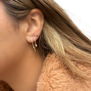 14K Yellow Gold Hoop Dangle Floating Diamond Earrings