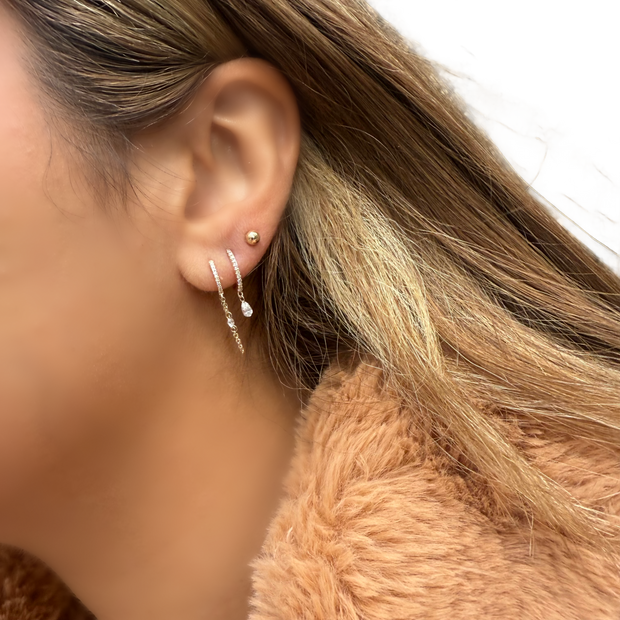 14K Yellow Gold Hoop Dangle Floating Diamond Earrings