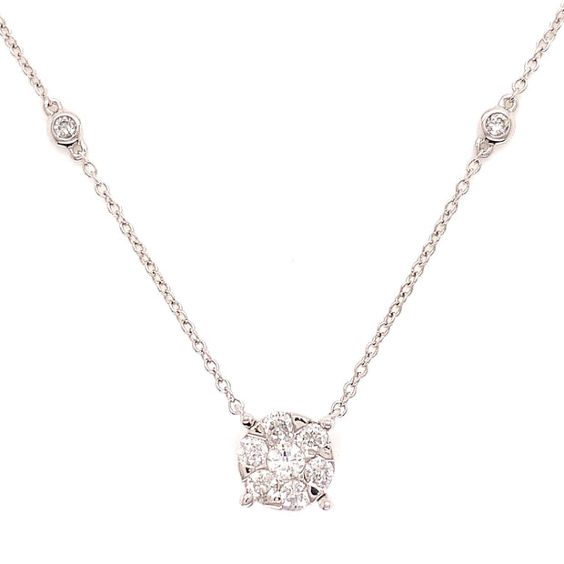 14K White Gold Diamond Cluster Station Necklace