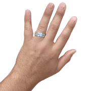 8MM White Gold Carved Satin Wedding Band