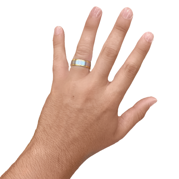 7MM Yellow/White Gold Carved Satin Wedding Band