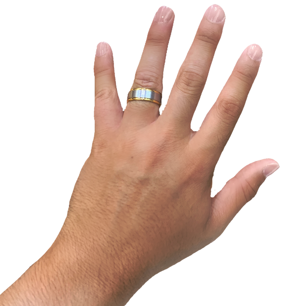8MM Yellow/White Gold Carved Satin Wedding Band