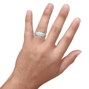 7MM Yellow/White Gold Carved Roll Wedding Band