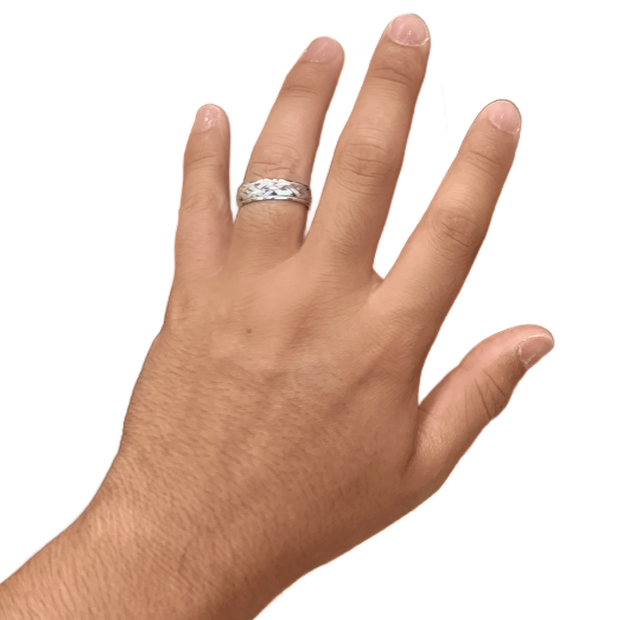 6MM White Gold Carved Roll Wedding Band