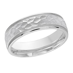 6MM White Gold Carved Hammered Wedding Band