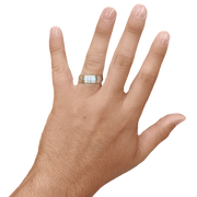 7MM White/Yellow Gold Carved Satin Wedding Band