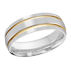 7MM White/Yellow Gold Carved Satin Wedding Band