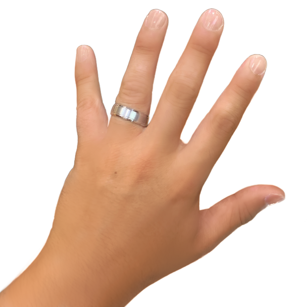 8MM White Gold Carved Satin Wedding Band