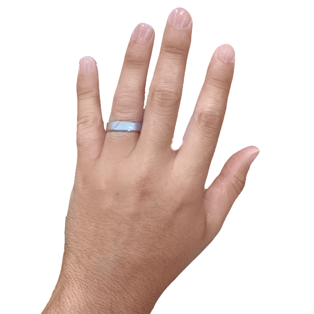 6MM White Gold Carved Satin Wedding Band