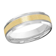 6MM White/Yellow Gold Carved Satin Wedding Band