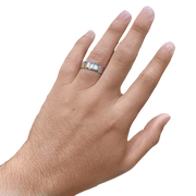 6MM White/Yellow Gold Carved Satin Wedding Band