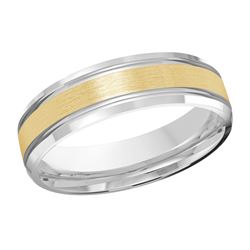 6MM White/Yellow Gold Carved Satin Wedding Band