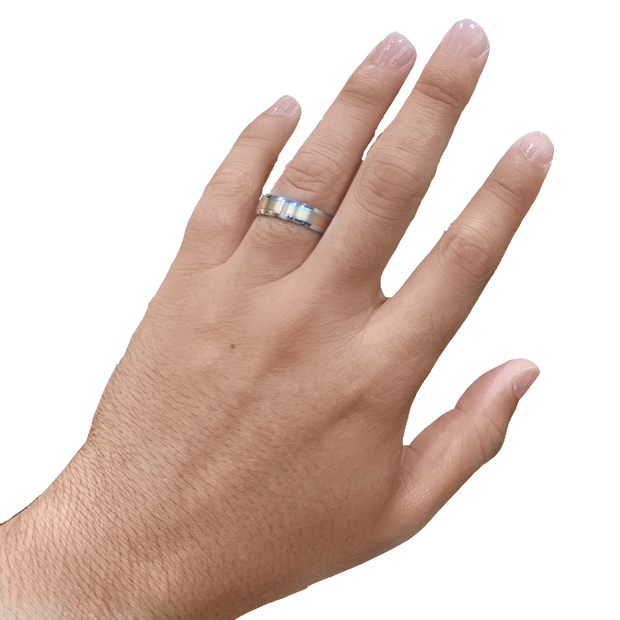 6MM White/Yellow Gold Carved Satin Wedding Band
