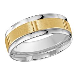 8MM White/Yellow Gold Carved Satin Wedding Band