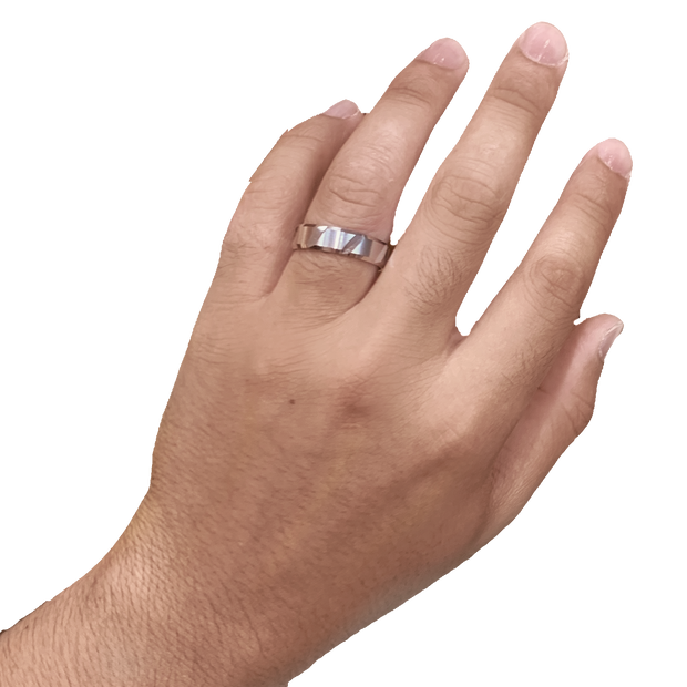 6MM White Gold Carved Satin Wedding Band