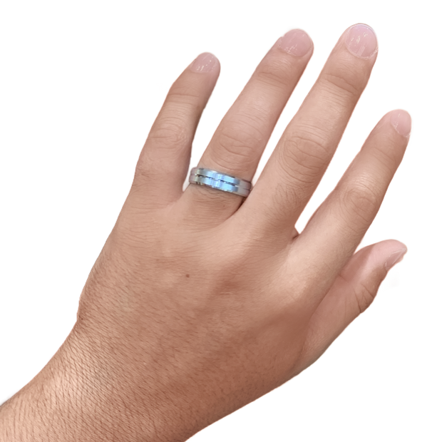 6MM White Gold Carved Satin Wedding Band
