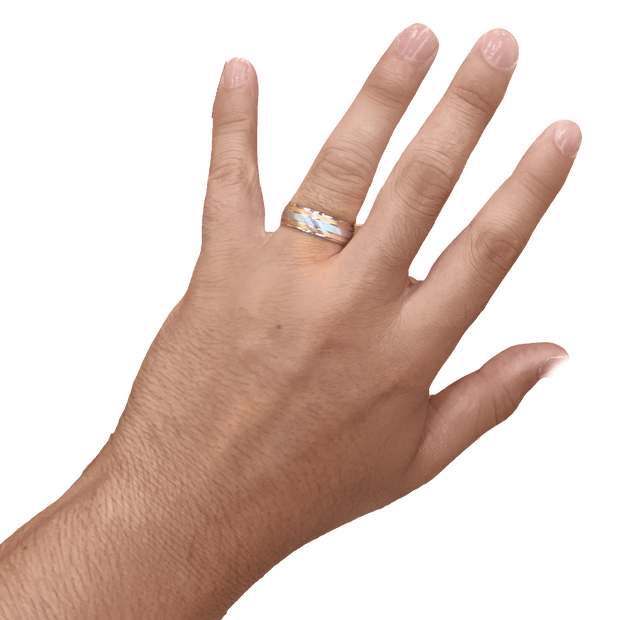 7MM White/Pink Gold Carved Flap Wedding Band