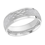 7MM White Gold Carved Hammered Wedding Band