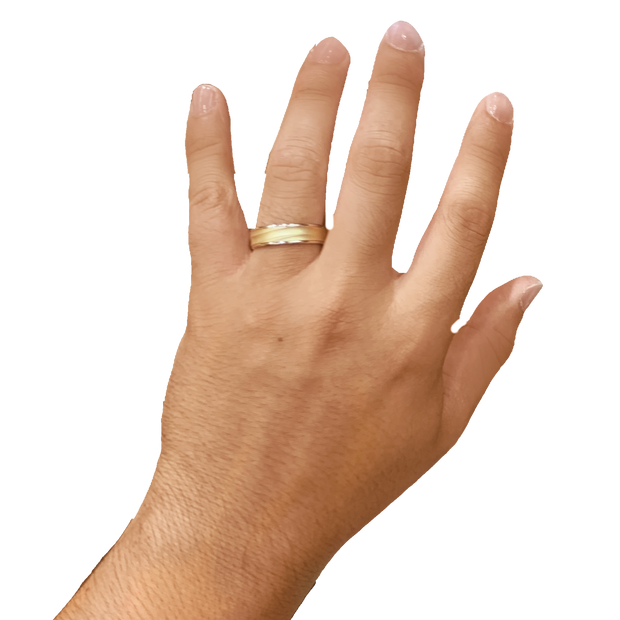 6MM White/Yellow Gold Carved Sandblast Wedding Band