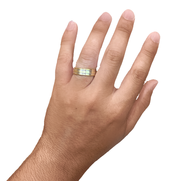 6MM Yellow/White Gold Carved Satin Wedding Band