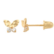 14K Gold Cubic Zirconia Butterfly Children's  Earrings
