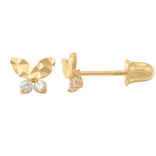 14K Gold Cubic Zirconia Butterfly Children's  Earrings