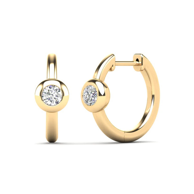 14K Solid Gold Small Hoop Diamond Earrings