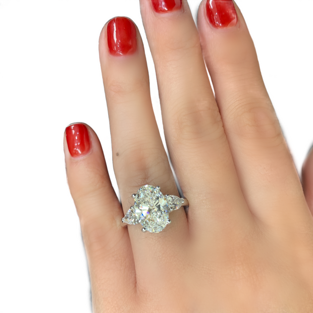 14K White Gold 3 Stones 3.76ctw Laboratory-Grown Oval Diamond Engagement Ring