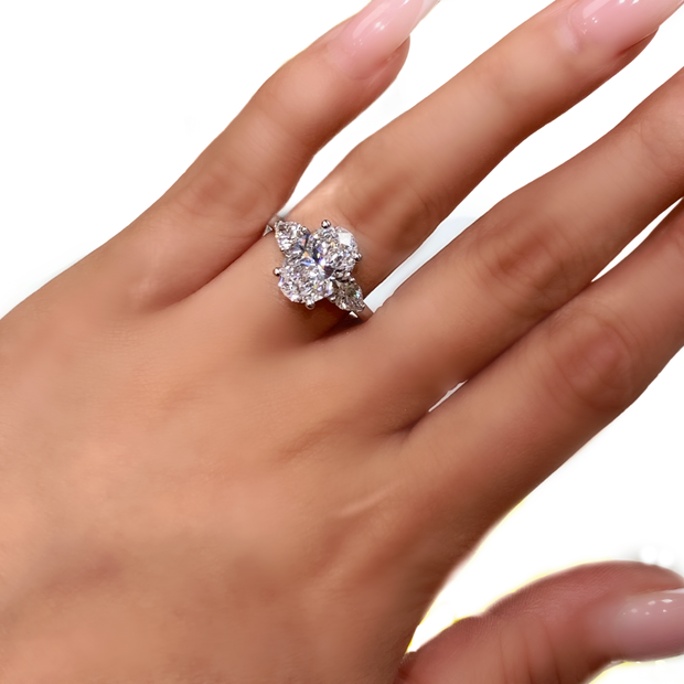 14K White Gold 3 Stones 3.79ctw Laboratory-Grown Oval Diamond Engagement Ring