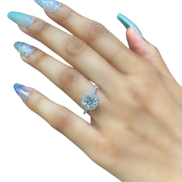 2.10tw Laboratory-Grown Pave Halo Cushion Cut Engagement Ring