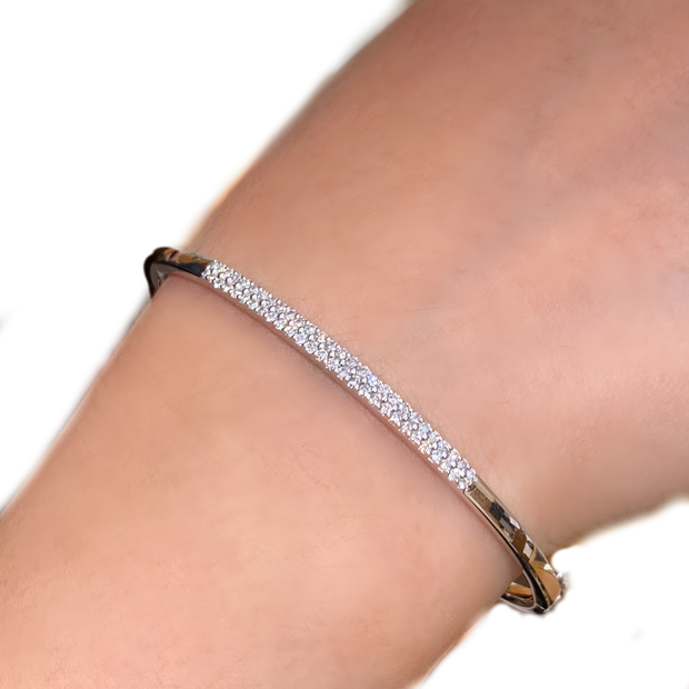 14K White Gold Double Row Diamond Bangle Bracelet