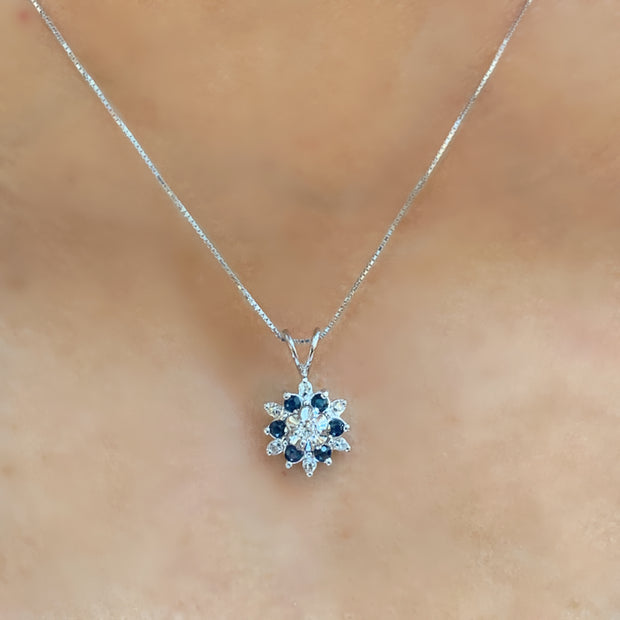 14K White Gold Sapphire and Diamond Pendant
