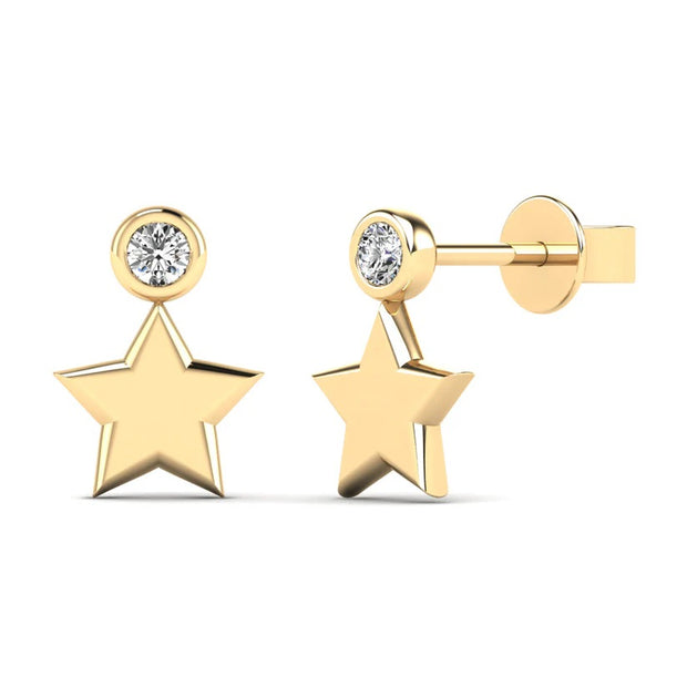 14K Yellow Gold Star and Diamond Post Earring