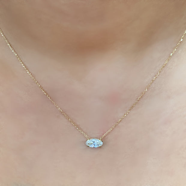 East West Solitaire Lab Grown Moval Diamond Pendant