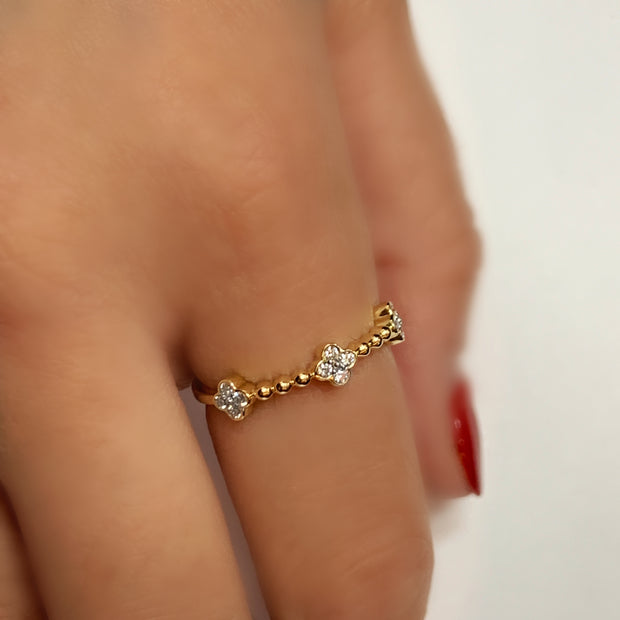 14k Yellow Gold Quatrefoil Motif Stackable Ring