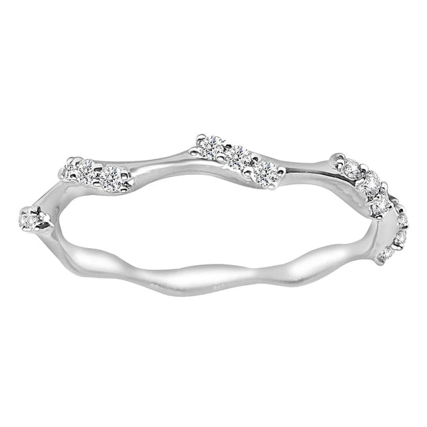 14k White Gold Diamond Stackable Wave Band