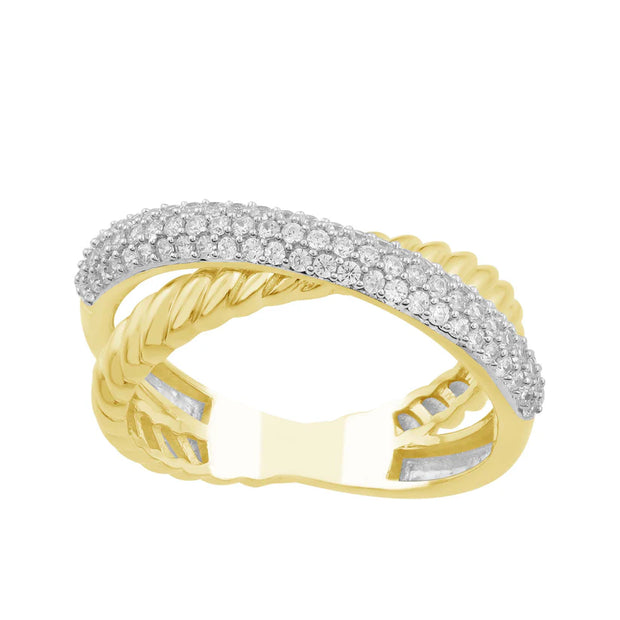 14k Yellow Gold Diamond Cross Over Band