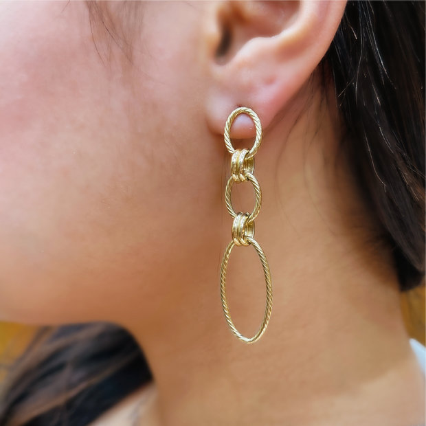 14K Yellow Gold Oval Textured Drop Earrings