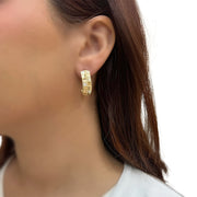 14K Yellow Gold Diamond Cut Medium Open Hoop Earrings