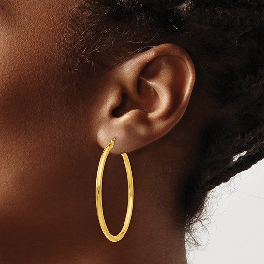 14K Yellow Gold 2.5MM Large Tube Hoop Earrings