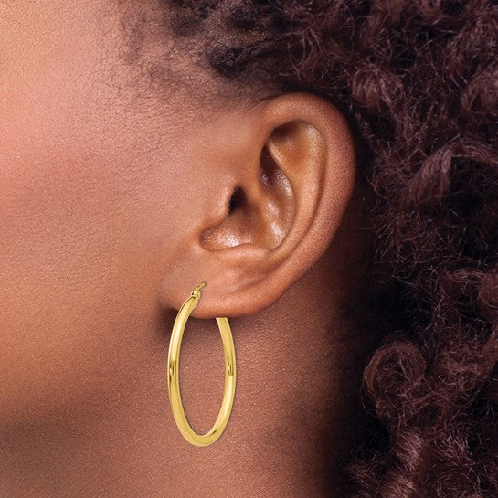 14K Yellow Gold 2.5MM Large Tube Hoop Earring