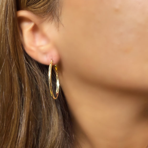 14K Yellow Gold 2.5MM Large Tube Hoop Earring
